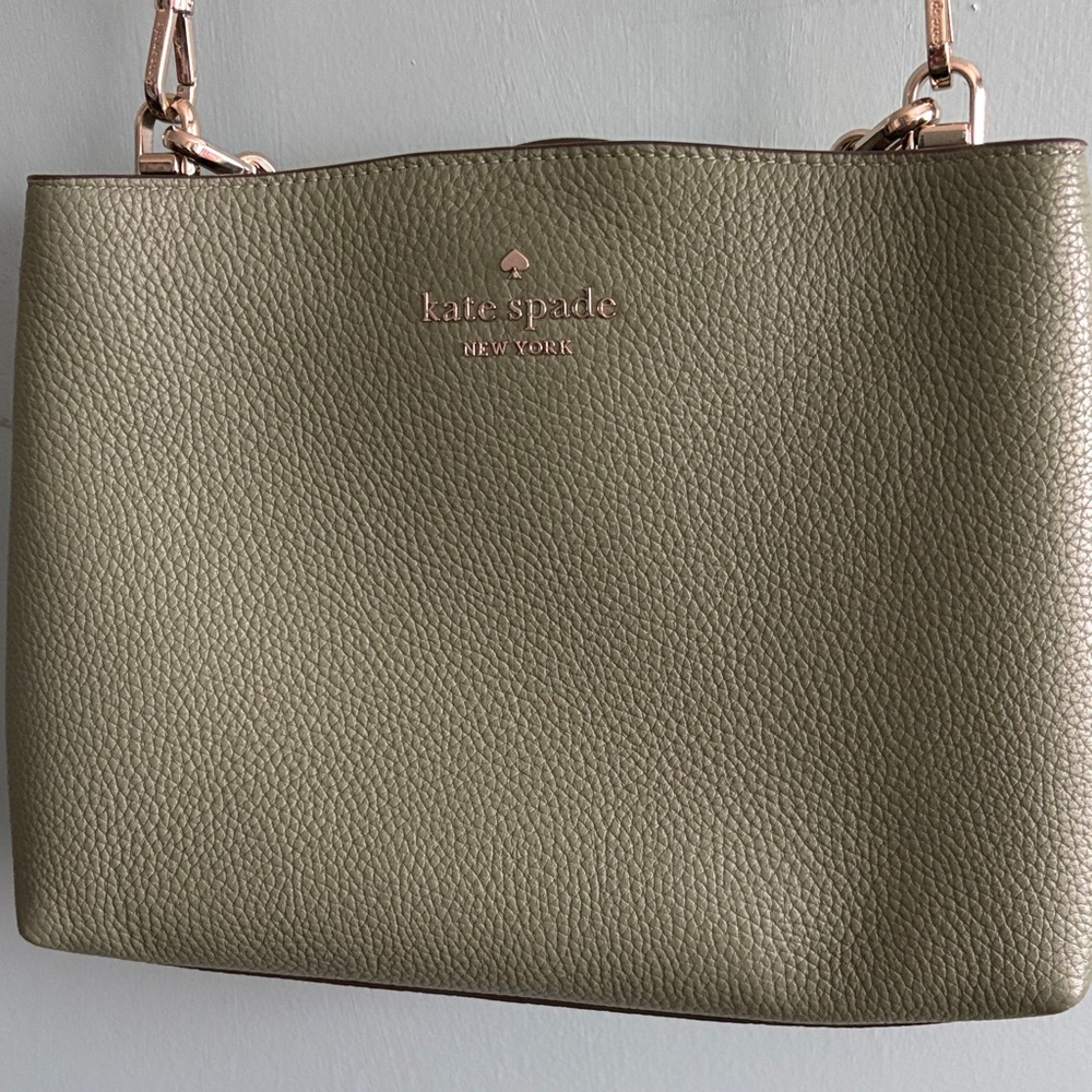kate spade Olive Green Pebbled Leather Shoulder Bag with Rose Gold Hardware